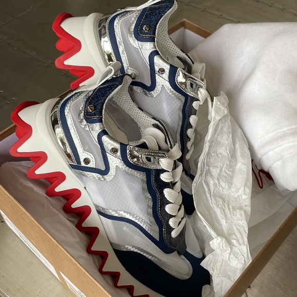 Christian louboutin sharkina flat denim white silver sneakers trainers sz 36 - Picture 8 of 10